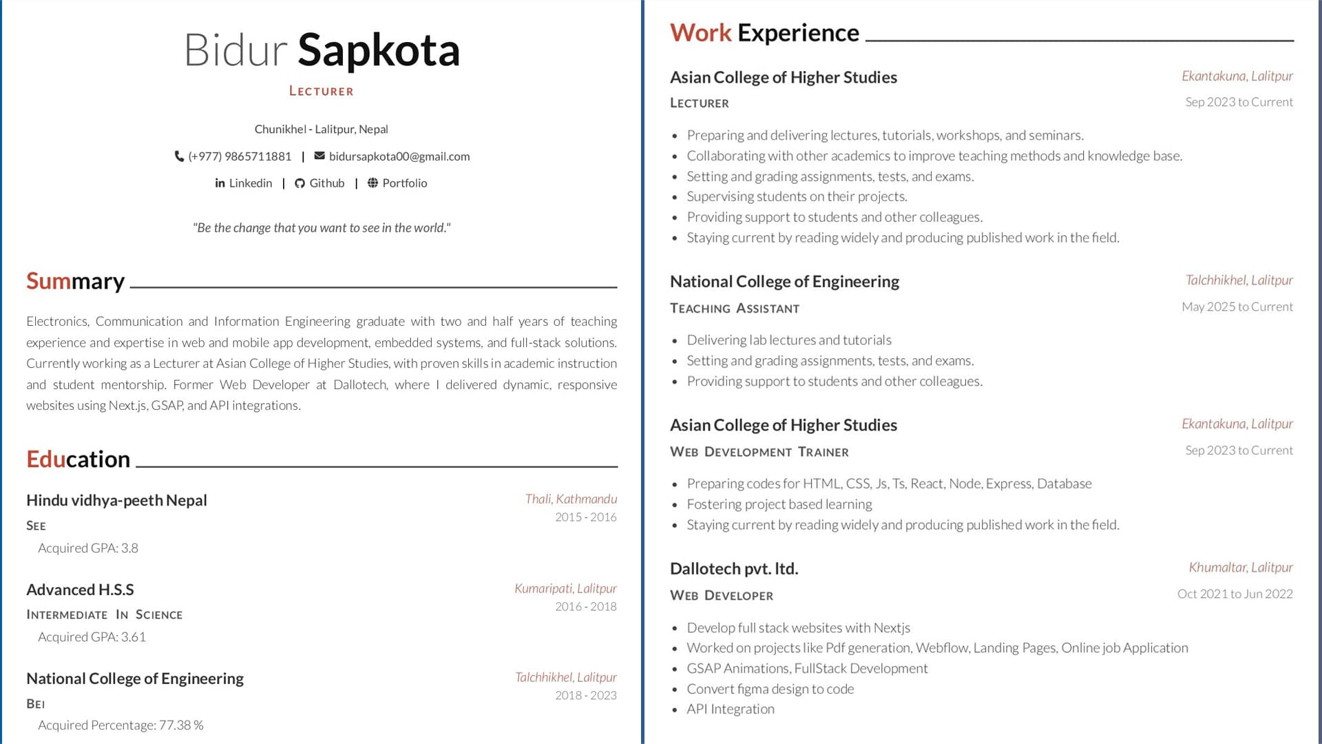 Resume Project Output by Bidur Sapkota